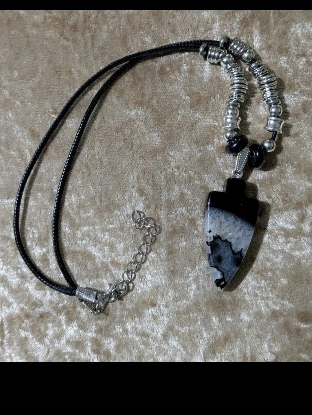 Handmade Black & White Druzy Arrowhead Beaded Necklace (Unisex)